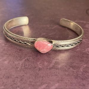 🔥SOLD🔥Sterling Silver Pink Stone Cuff Bracelet